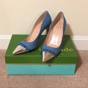 Kate Spade Luciana Silver Denim Heels Sz 5